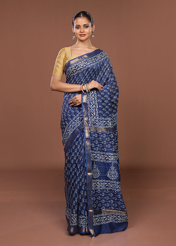 Blue Chanderi Silk Saree With Blouse Piece