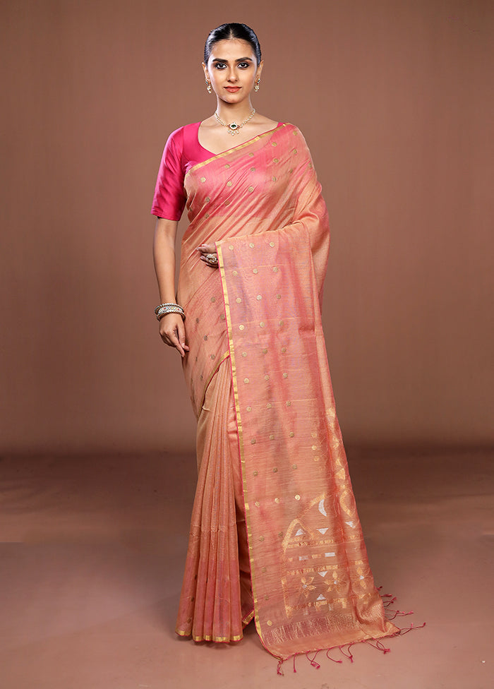 Peach Matka Silk Saree With Blouse Piece