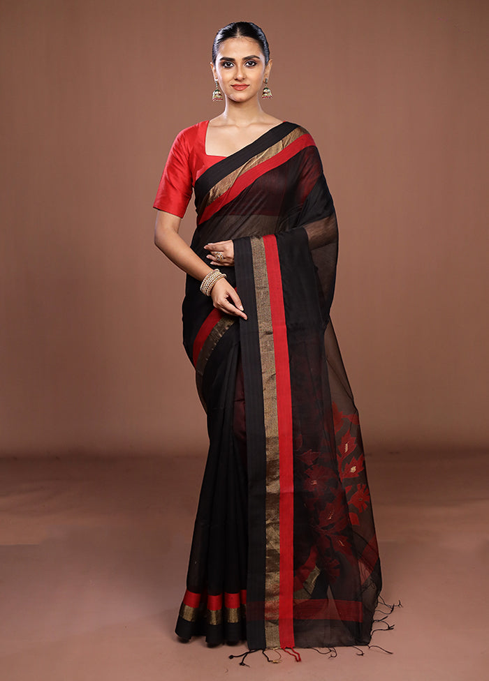 Black Matka Silk Saree With Blouse Piece
