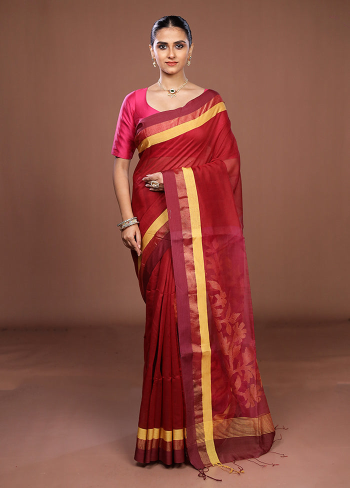 Maroon Matka Silk Saree With Blouse Piece
