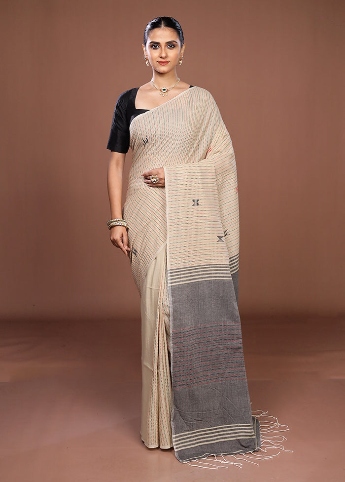 Cream Matka Silk Saree With Blouse Piece