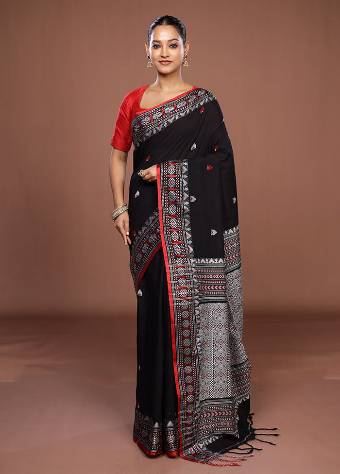 Black Matka Silk Saree With Blouse Piece