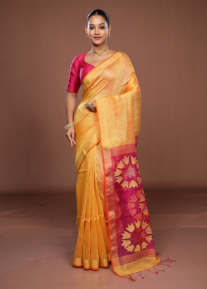 Yellow Matka Silk Saree With Blouse Piece