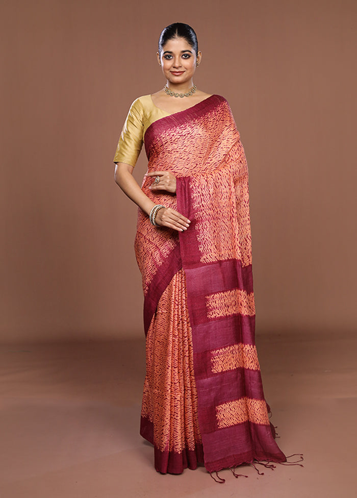 Pink Handloom Matka Pure Silk Saree With Blouse Piece