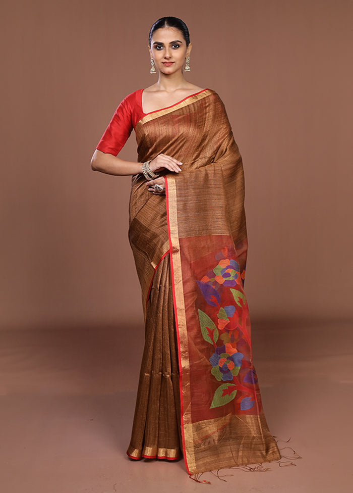 Cream Handloom Matka Pure Silk Saree With Blouse Piece