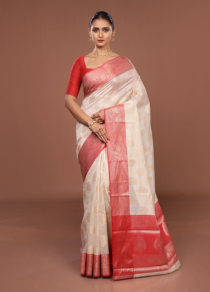 Cream Kora Silk Saree With Blouse Piece