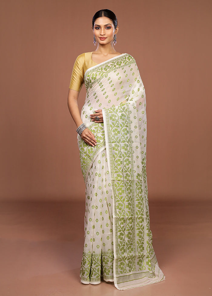 White Jamdani Cotton Saree Without Blouse Piece