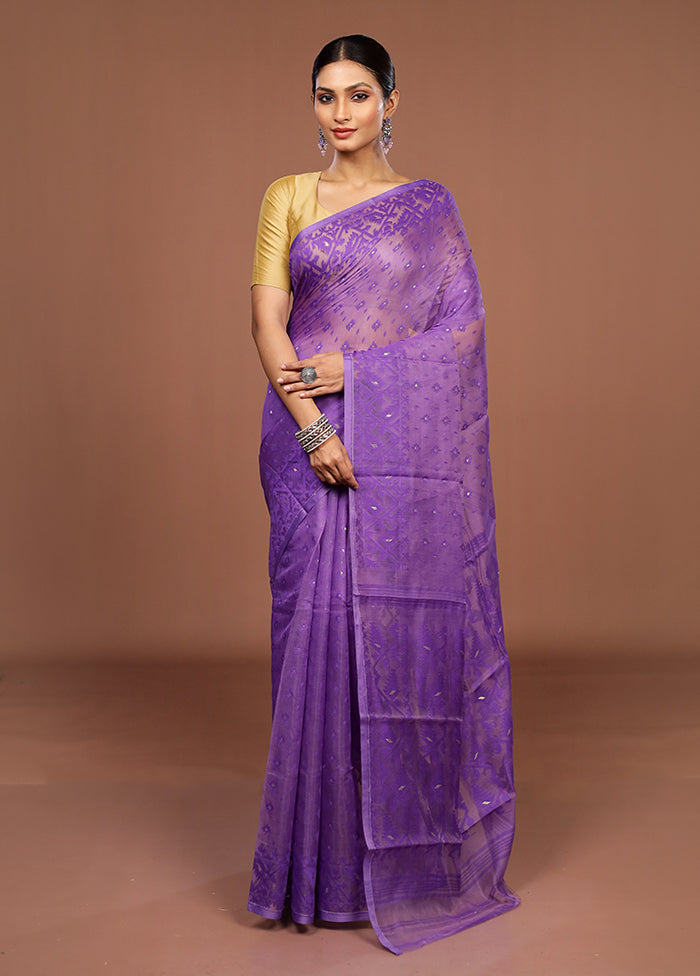 Purple Jamdani Cotton Saree Without Blouse Piece