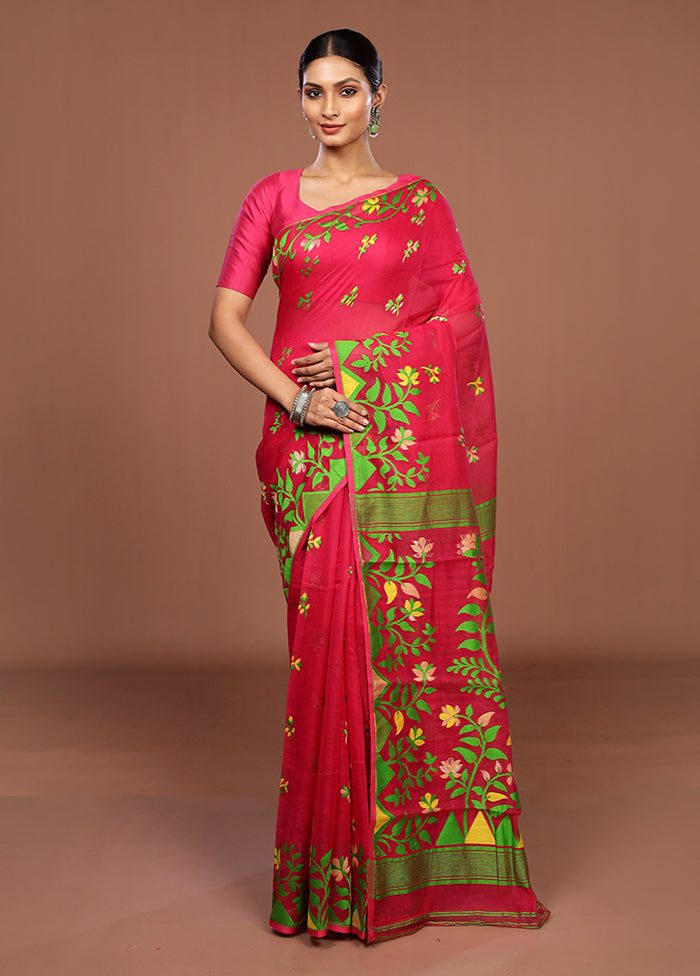 Pink Jamdani Cotton Saree Without Blouse Piece