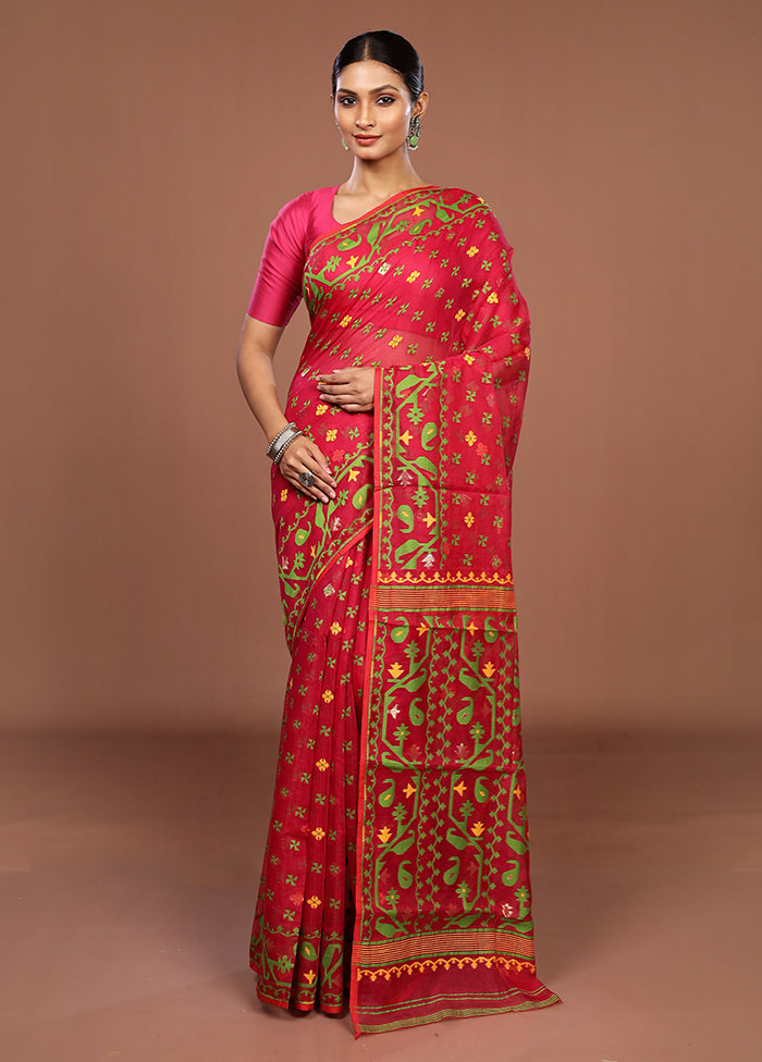 Pink Jamdani Cotton Saree Without Blouse Piece