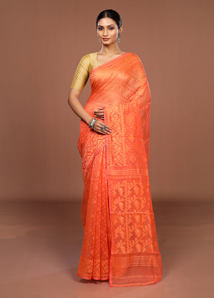 Pink Jamdani Cotton Saree Without Blouse Piece