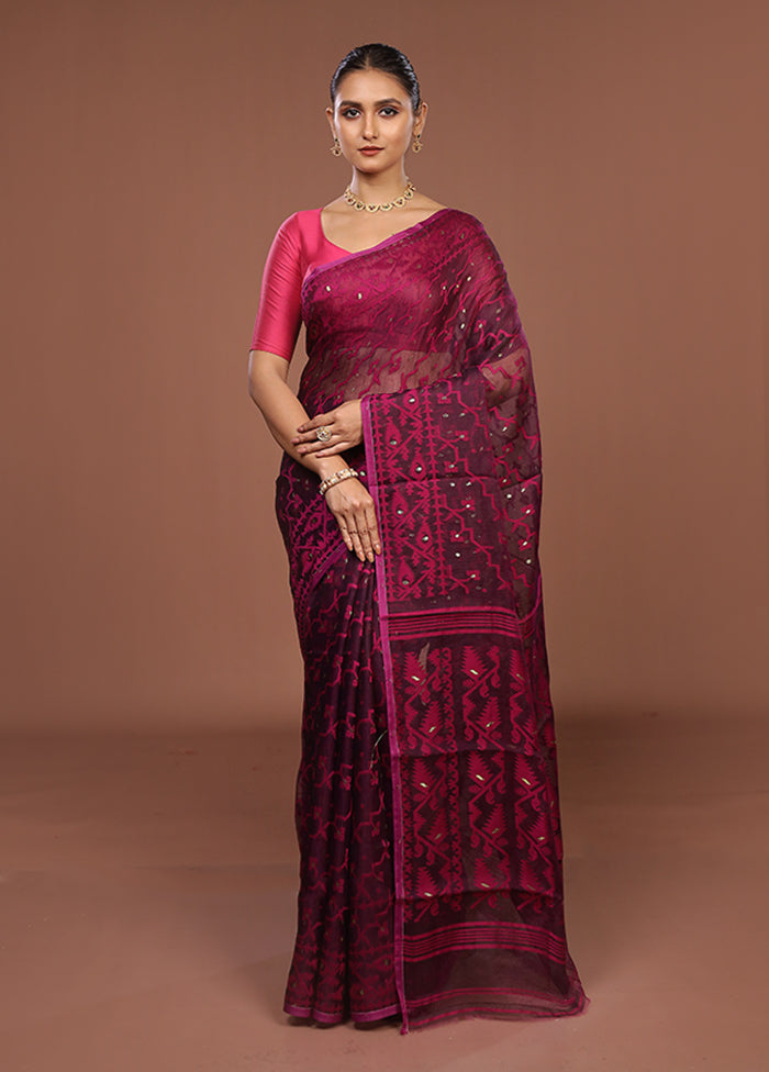 Purple Jamdani Cotton Saree Without Blouse Piece