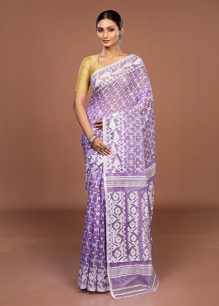 Purple Jamdani Cotton Saree Without Blouse Piece