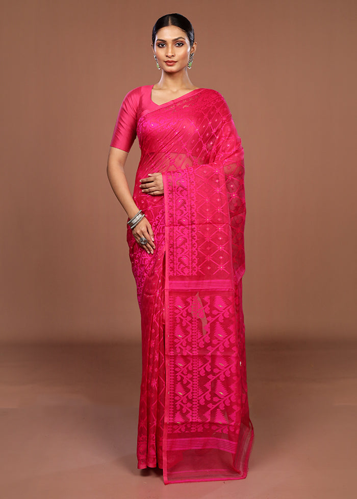 Pink Jamdani Cotton Saree Without Blouse Piece