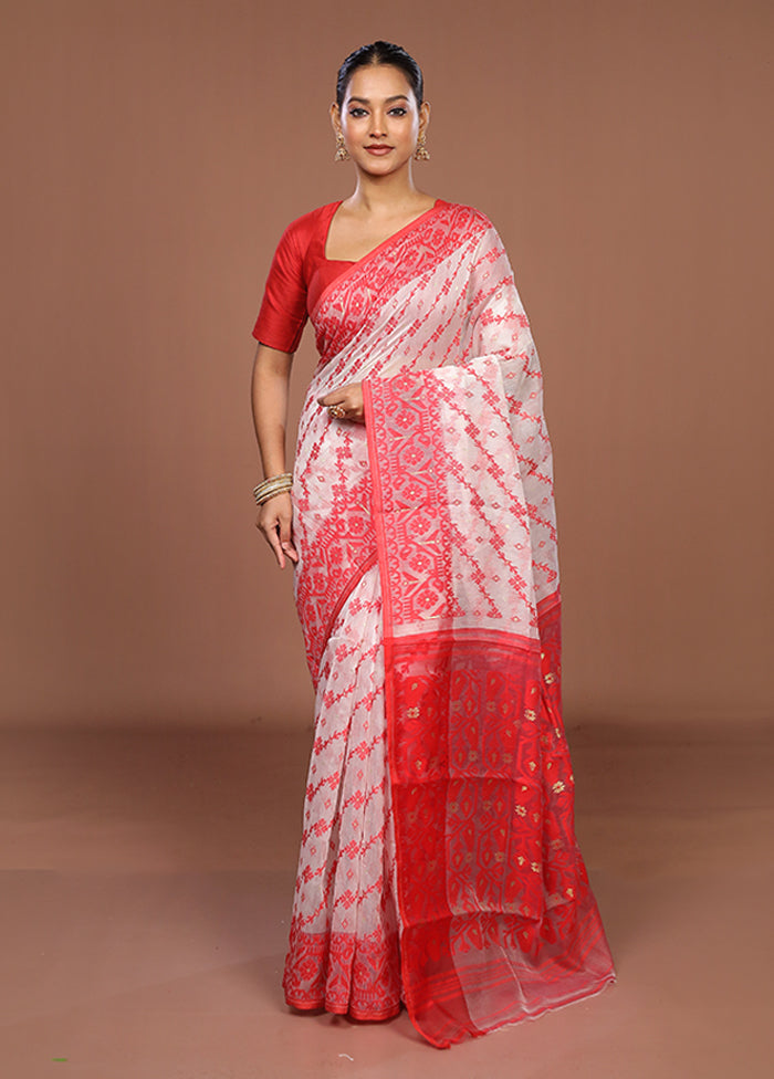 White Jamdani Cotton Saree Without Blouse Piece