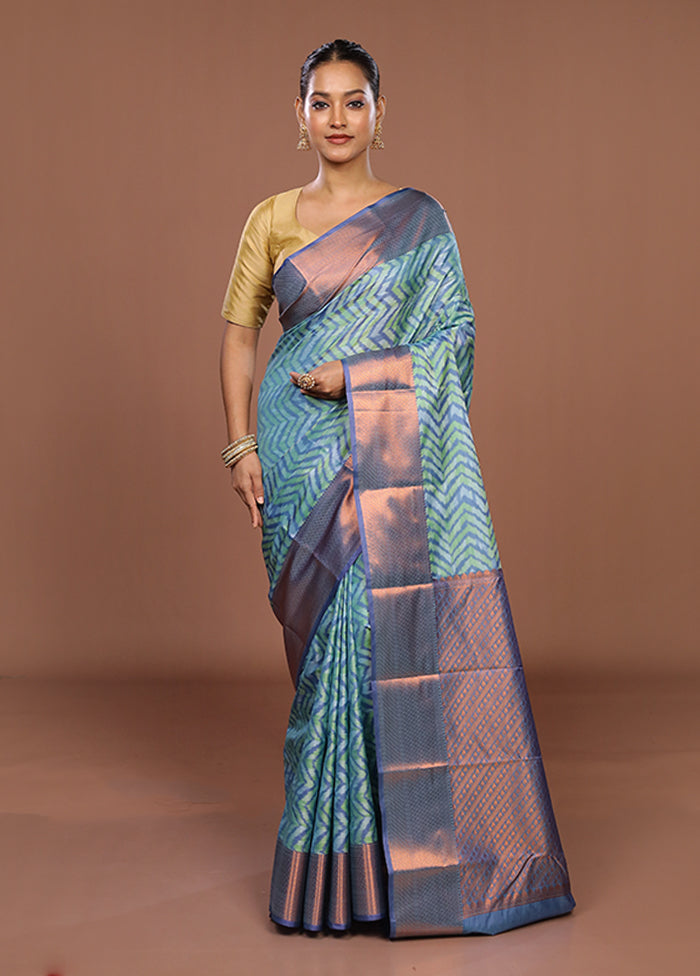 Blue Kanjivaram Silk Saree With Blouse Piece