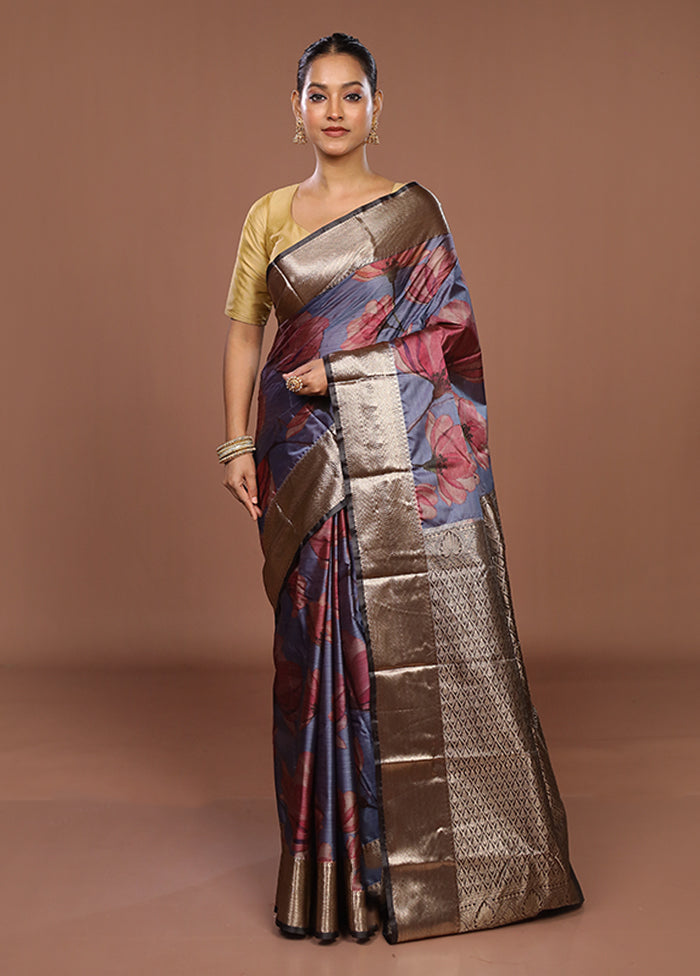 Blue Kanjivaram Silk Saree With Blouse Piece