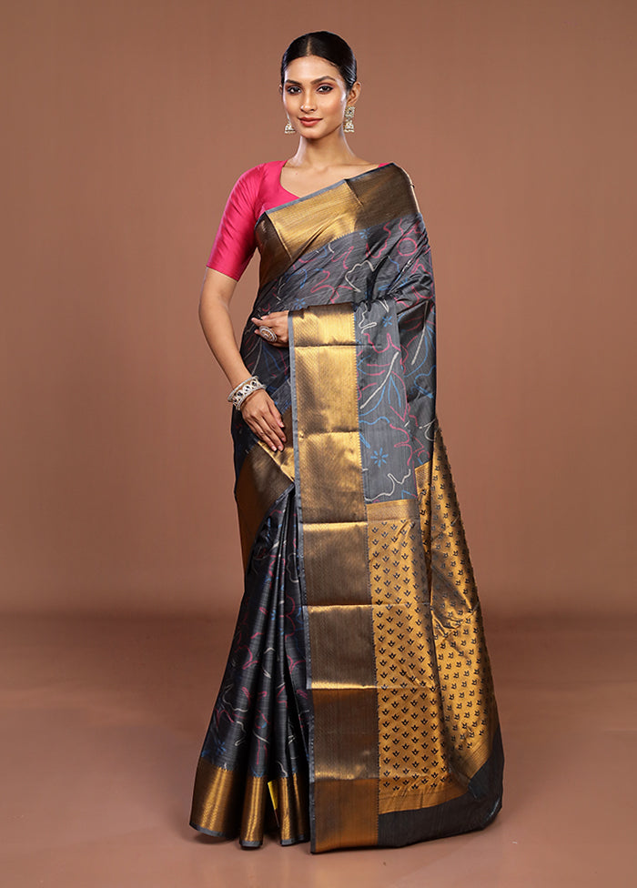Black Kanjivaram Silk Saree With Blouse Piece