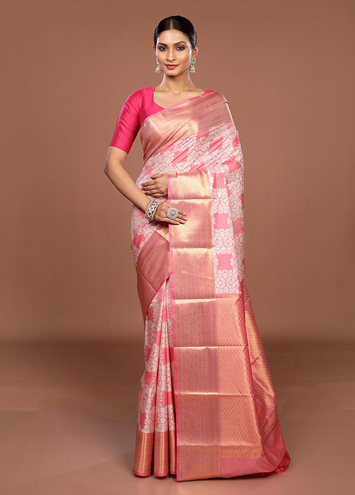 Pink Kanjivaram Silk Saree With Blouse Piece