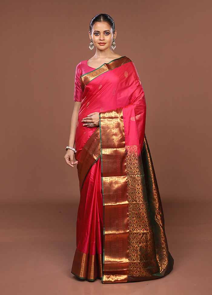 Pink Kanjivaram Silk Saree With Blouse Piece
