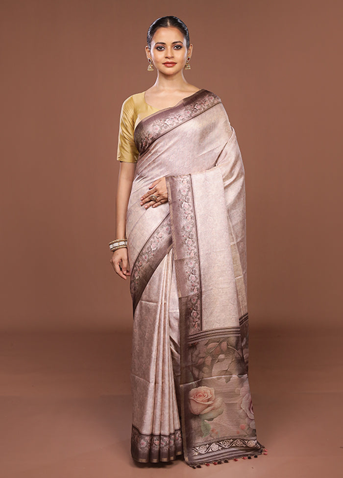 Pink Tussar Silk Saree With Blouse Piece
