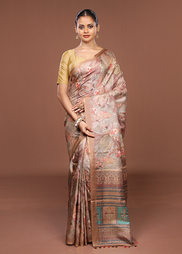 Cream Tussar Silk Saree With Blouse Piece