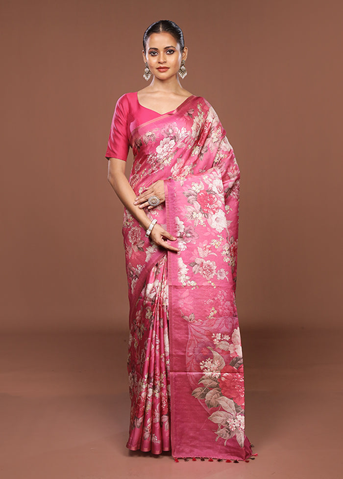 Pink Tussar Silk Saree With Blouse Piece