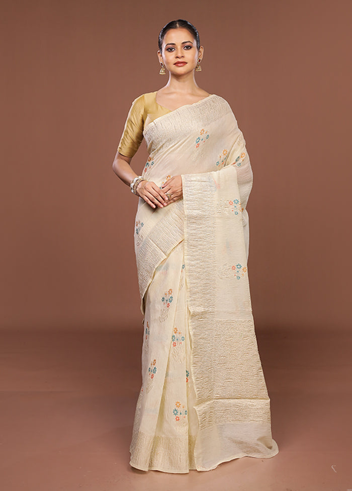 Cream Tissue Silk Saree With Blouse Piece