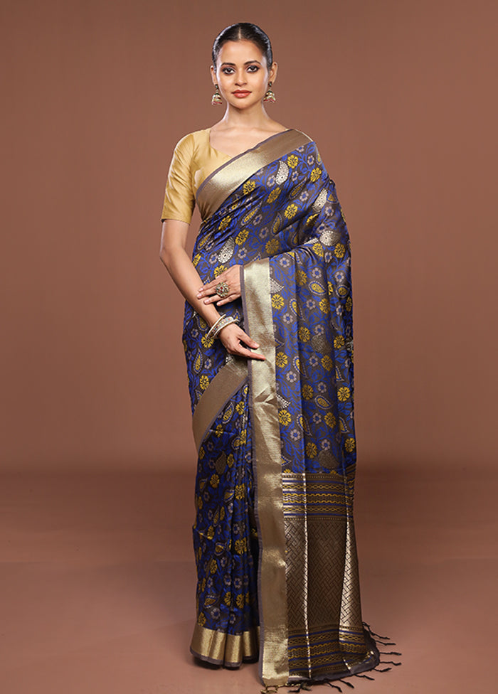 Blue Kanjivaram Silk Saree With Blouse Piece