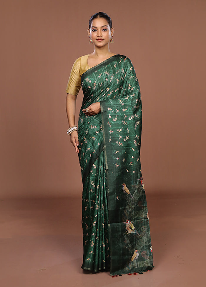 Green Tussar Silk Saree With Blouse Piece