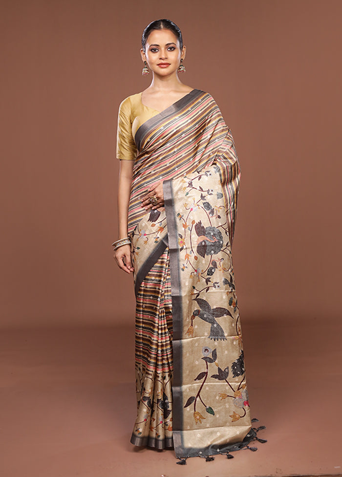 Multicolor Tussar Silk Saree With Blouse Piece