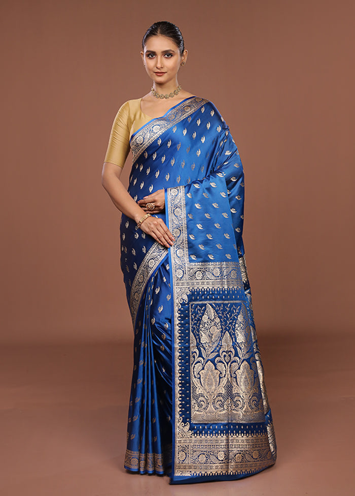 Blue Banarasi Silk Saree With Blouse Piece