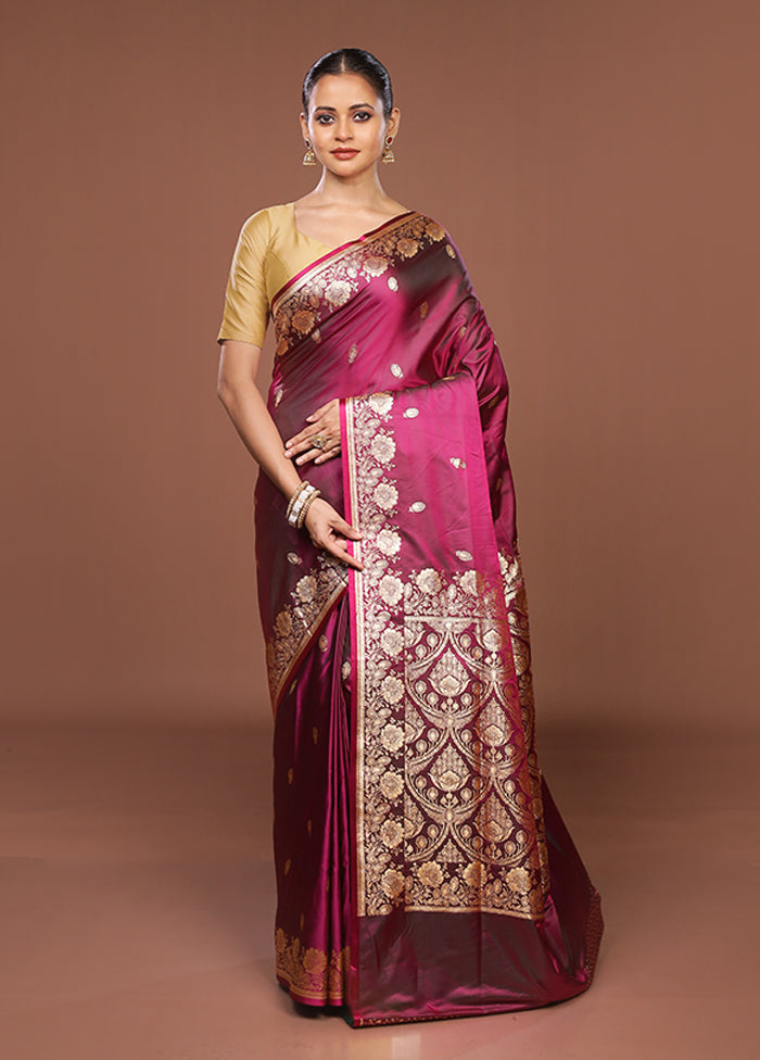 Purple Banarasi Silk Saree With Blouse Piece