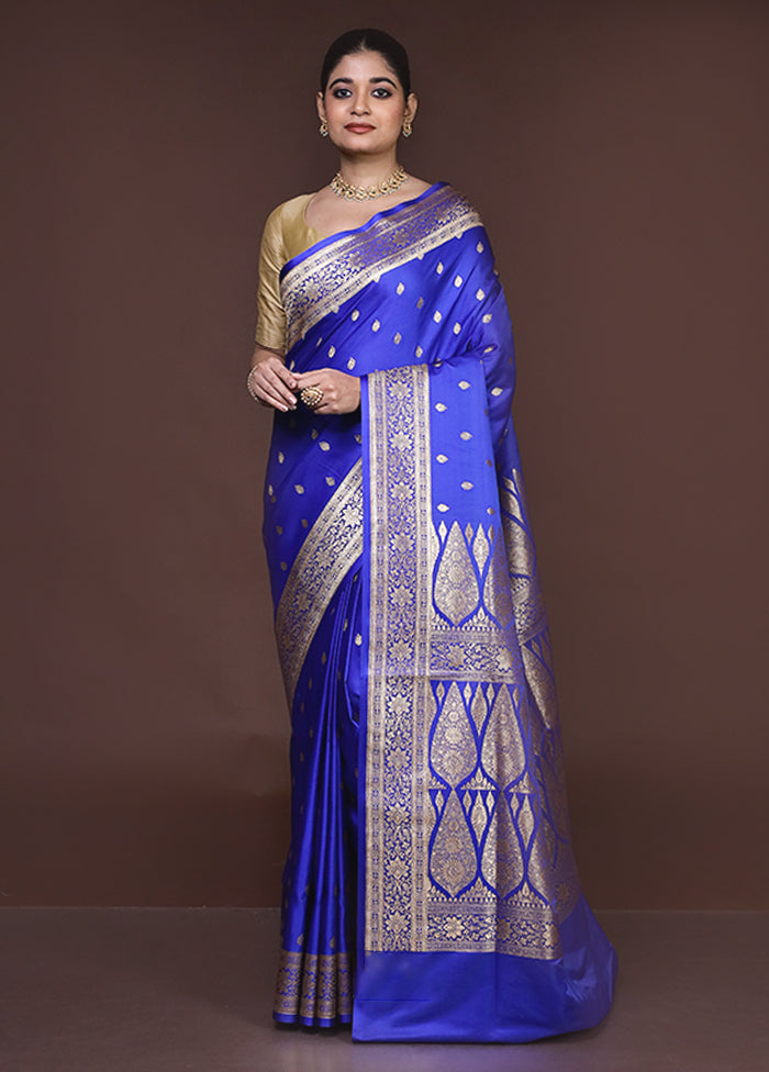 Blue Banarasi Silk Saree With Blouse Piece