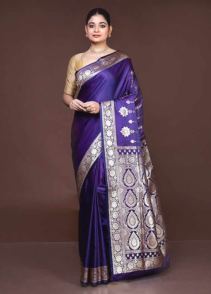 Blue Banarasi Silk Saree With Blouse Piece