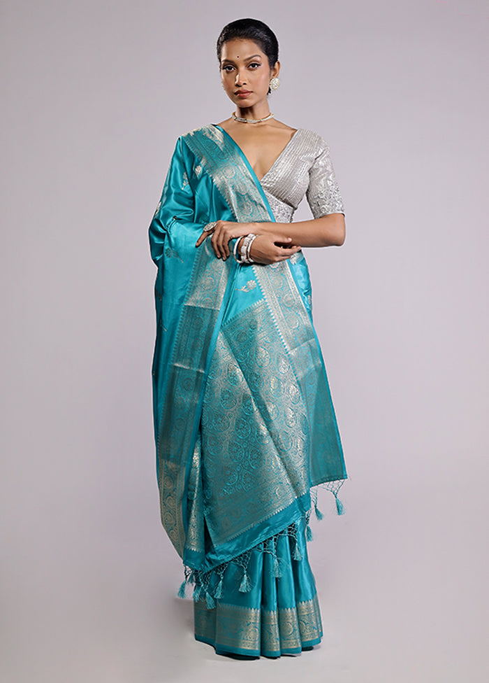 Blue Dupion Silk Saree With Blouse Piece