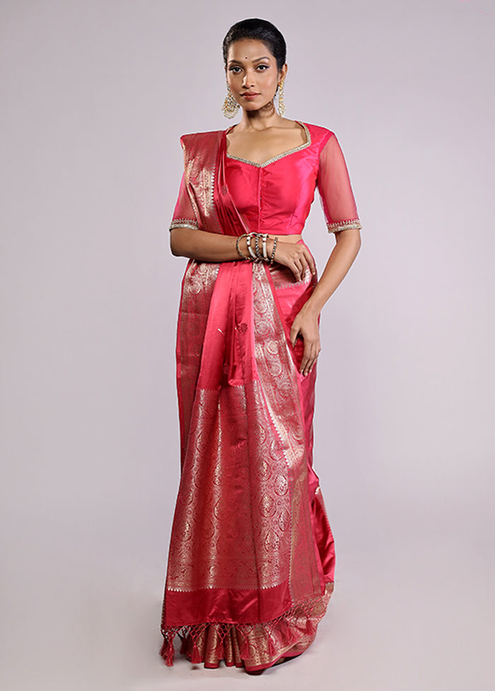 Red Dupion Silk Saree With Blouse Piece