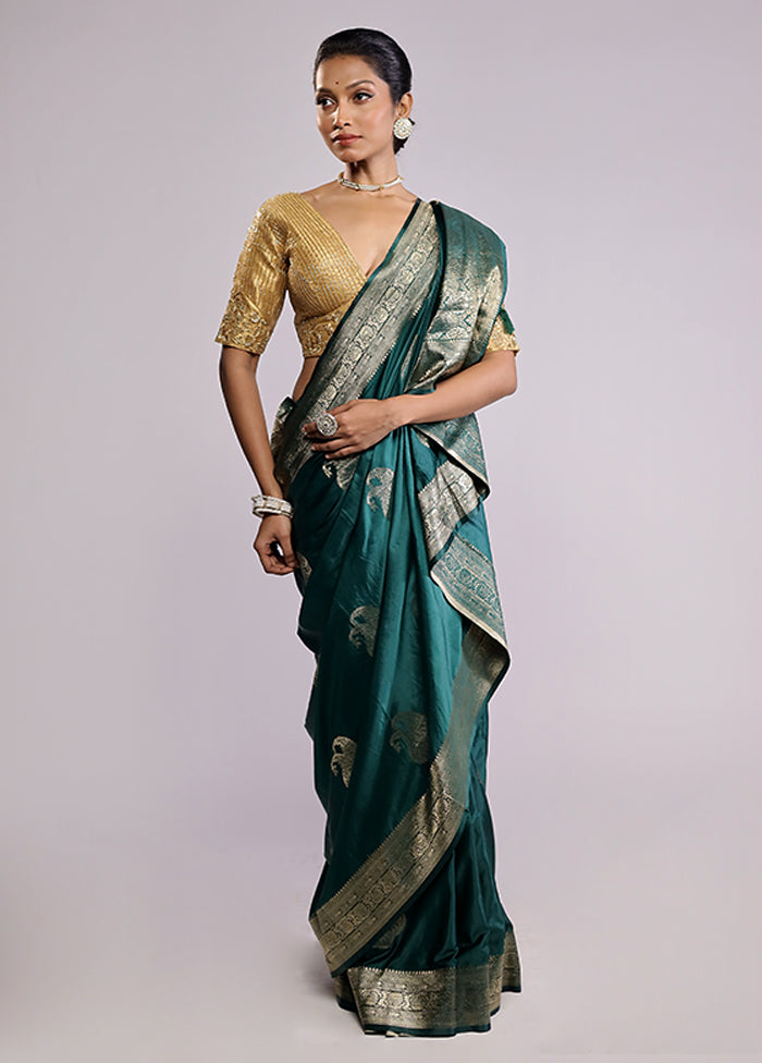 Green Dupion Silk Saree With Blouse Piece