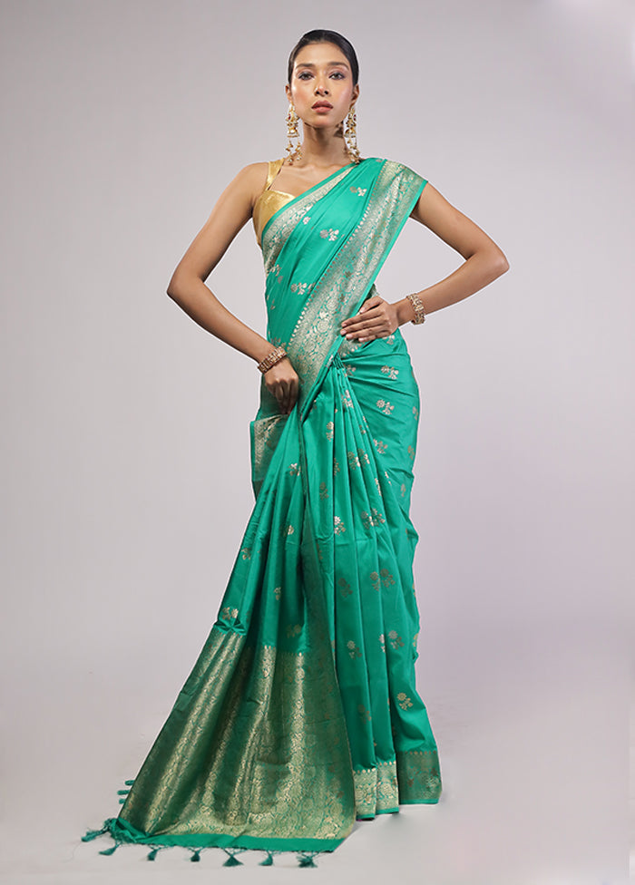 Green Dupion Silk Saree With Blouse Piece