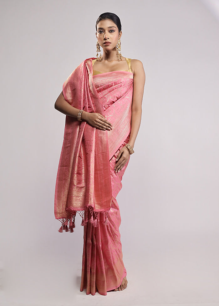 Pink Dupion Silk Saree With Blouse Piece