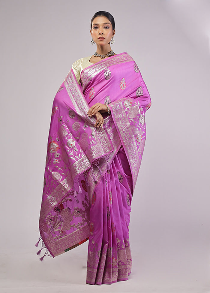 Purple Dupion Silk Saree With Blouse Piece
