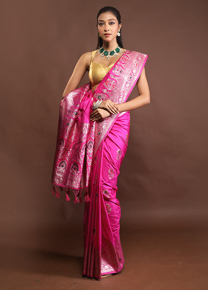 Pink Dupion Silk Saree With Blouse Piece