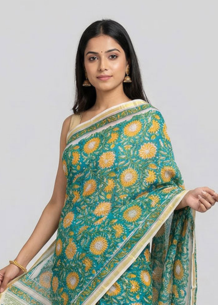 Blue Chanderi Silk Saree With Blouse Piece