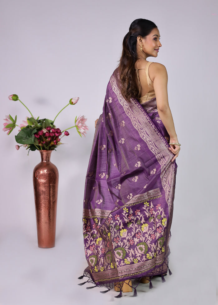 Purple Dupion Silk Saree With Blouse Piece