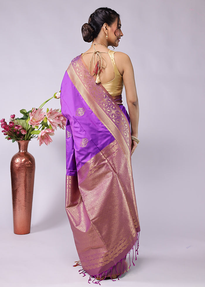 Purple Kanjivaram Silk Saree With Blouse Piece