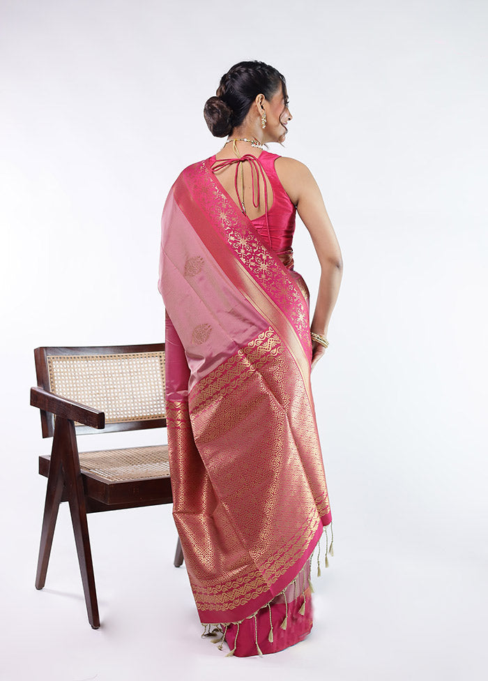 Pink Kanjivaram Silk Saree With Blouse Piece