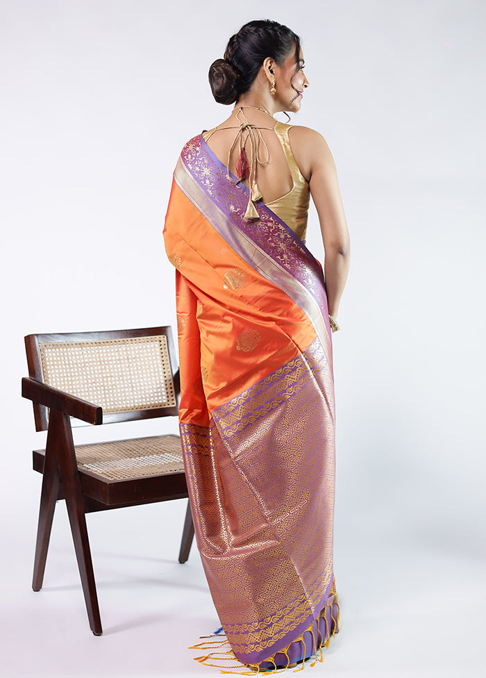 Orange Kanjivaram Silk Saree With Blouse Piece