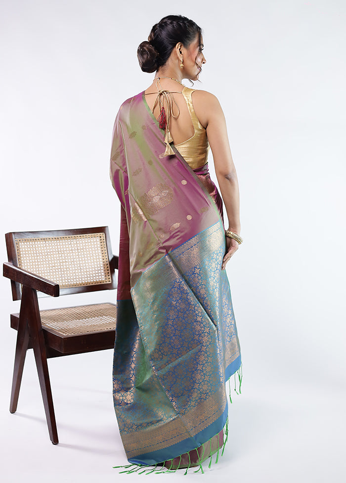 Purple Kanjivaram Silk Saree With Blouse Piece