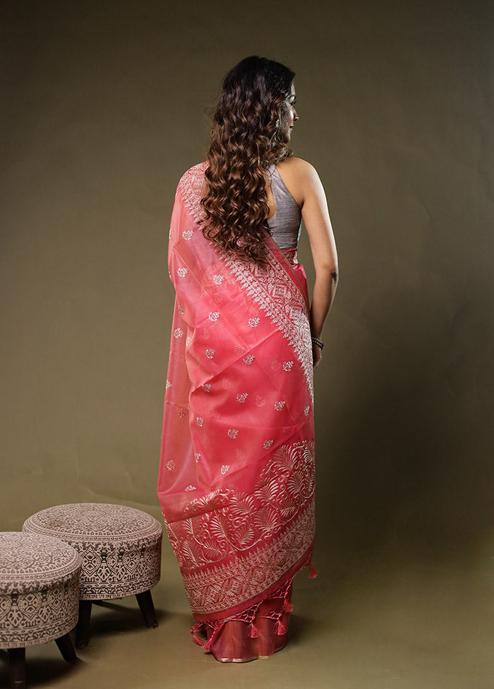 Pink Organza Saree With Blouse Piece
