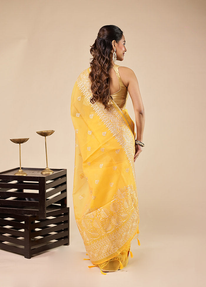 Yellow Organza Saree With Blouse Piece